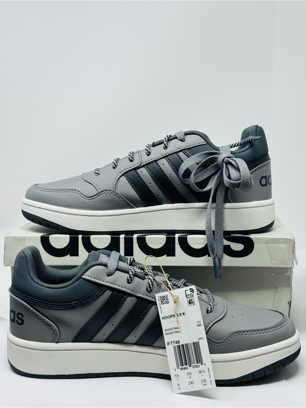 NEW Adidas Hoops 3.0 Basketball Low Top Boys Size 6 Gray Black #IF7748 In Box